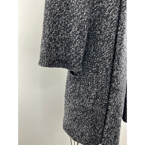 THEORY Black Gray Marled Wool-Cashmere Blend Cowl Neck Cardigan Sweater Size P - Picture 3 of 10
